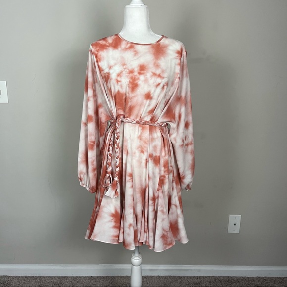 GIANNI BINI TIE DYE MINI DRESS WITH BLOSY SLEEVES ROPE BELT SIZE XS - Picture 5 of 13